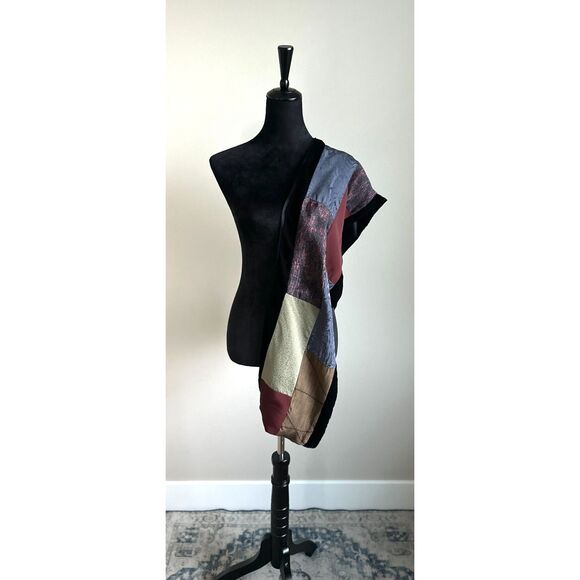 Women's Vintage T.Camey 100% Silk Kimono Velvet Trim Made in Korea Scarf Wrap - Picture 1 of 5